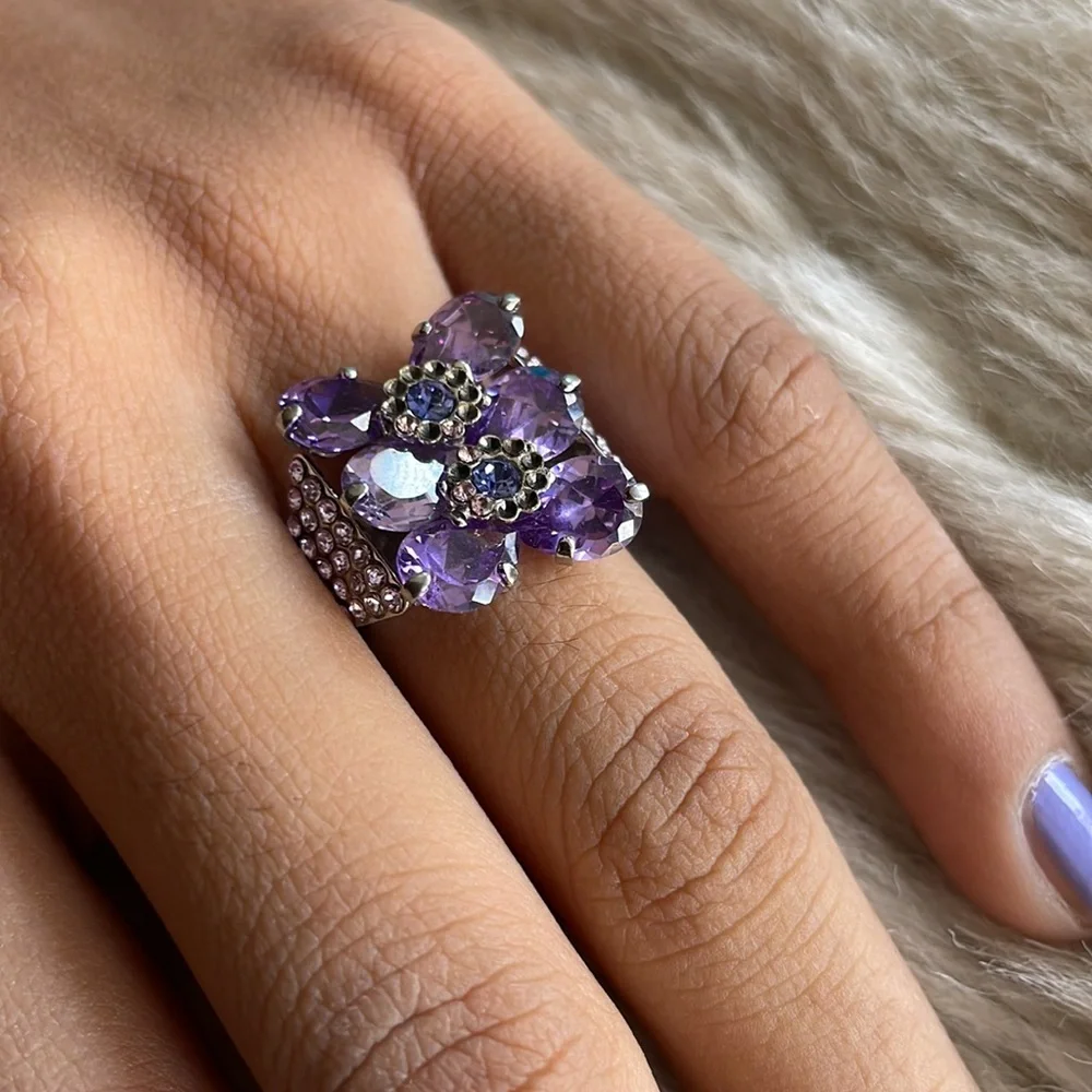 Lavender Gem Butterfly Adjustable Ring - Picture 1 of 8